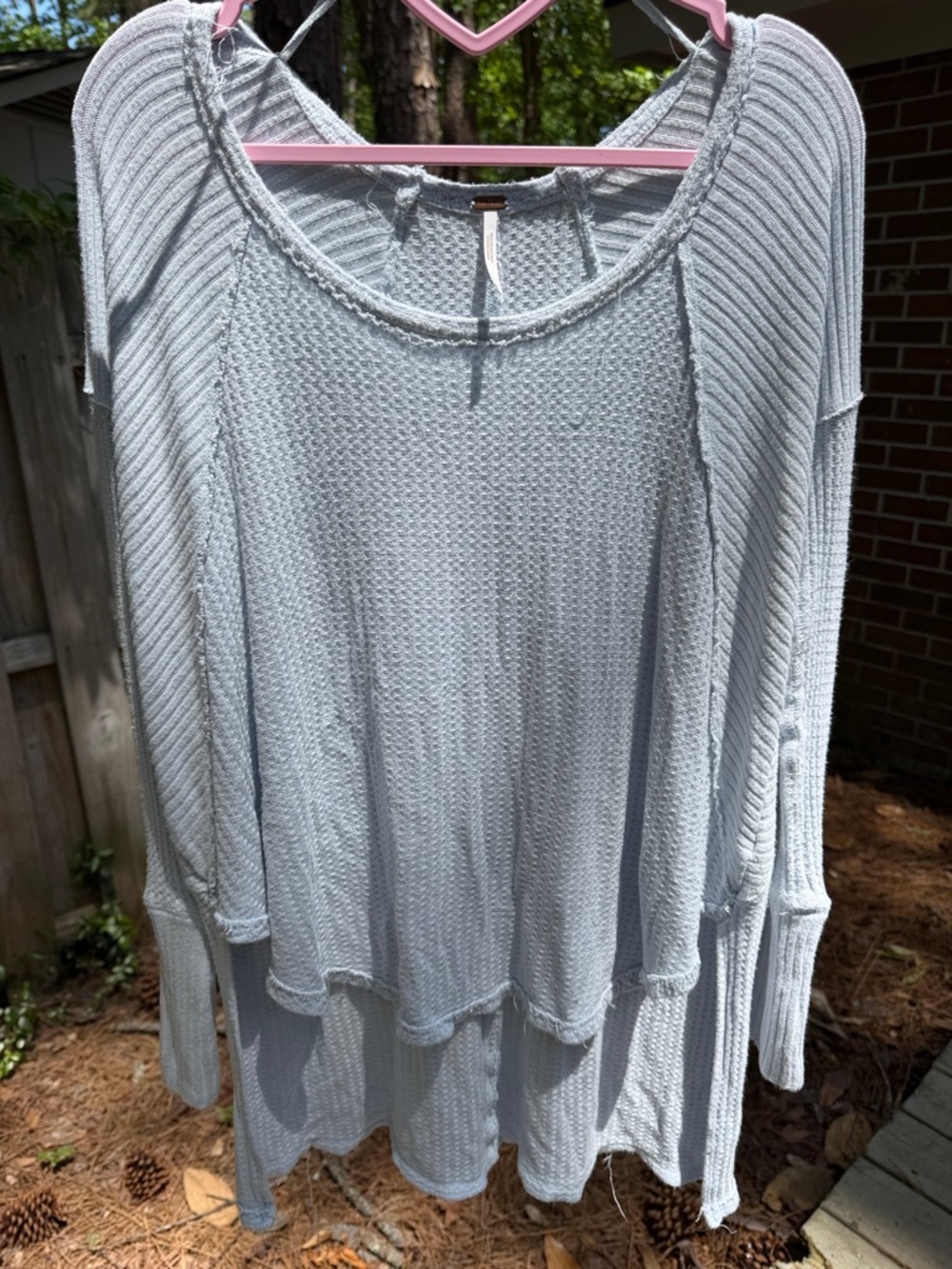 Free People Light Blue Waffle Knit Layered Long Sleeve Top